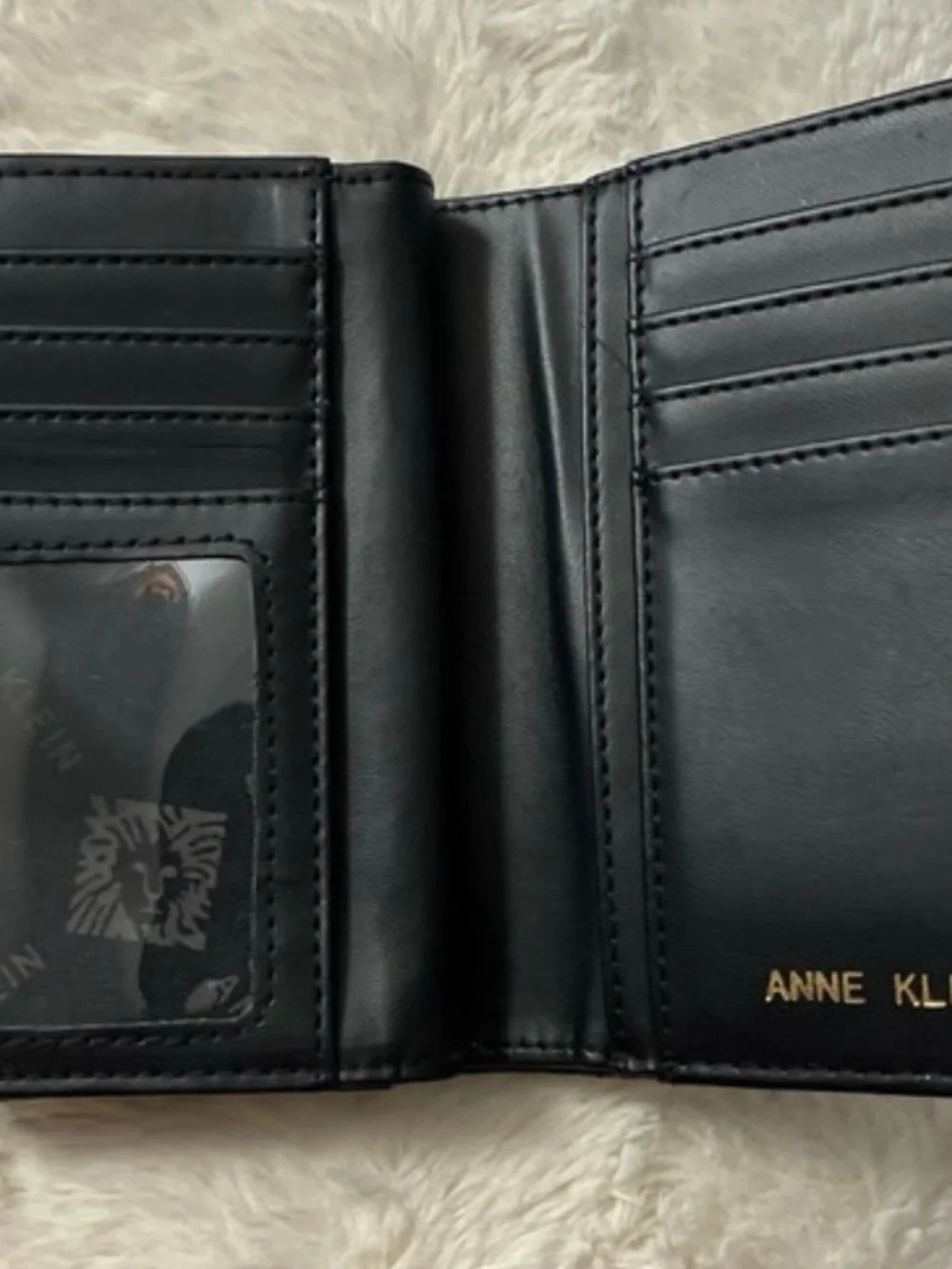 Anne Klein Black Embossed Leather Wallet with Gold AK Emblem